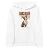 Brown Boston Terrier Dog Kids Fleece Hoodie . White