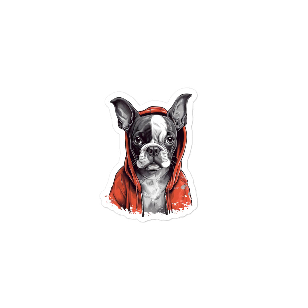 Boston Terrier in a Red Hoodie Sticker