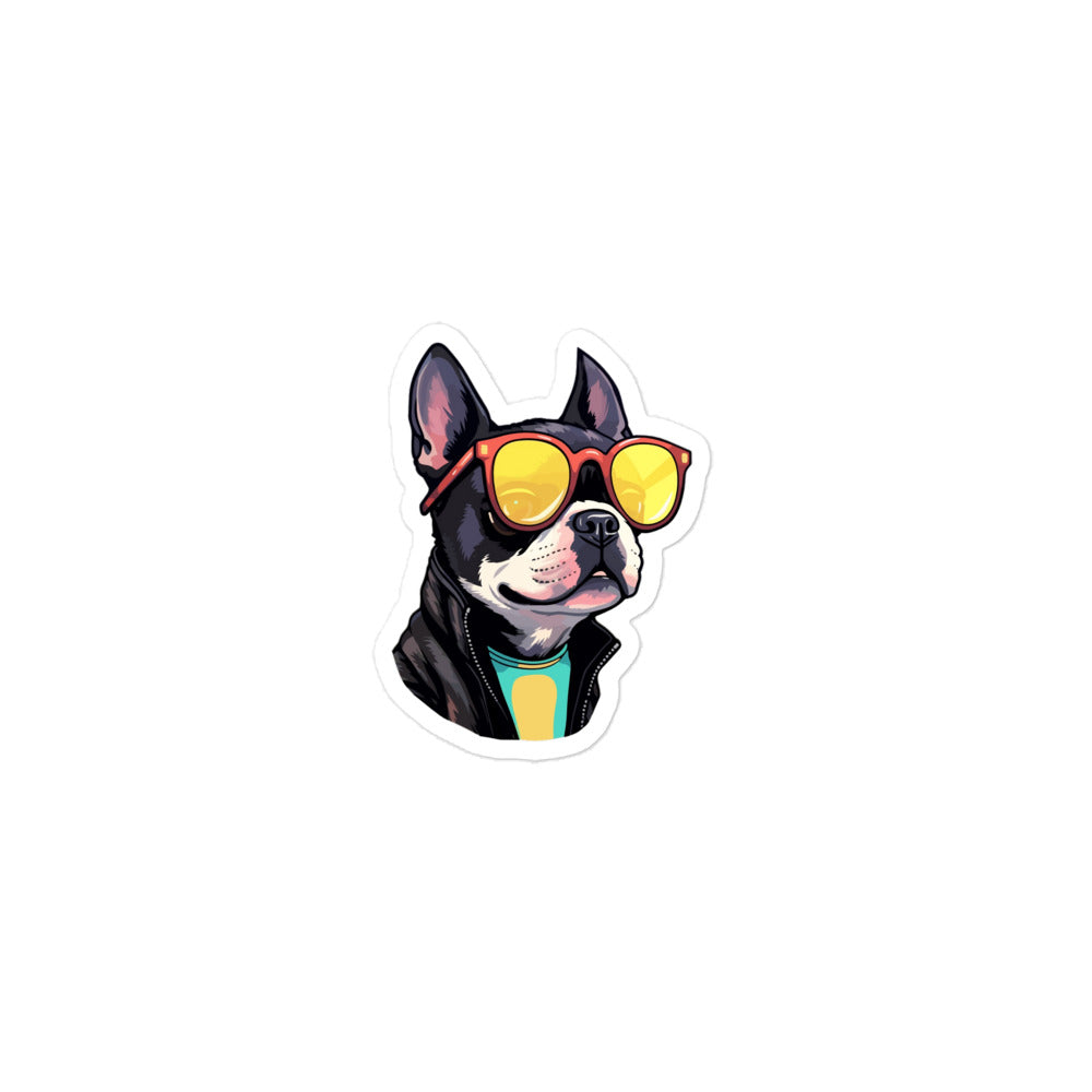 Edgy Boston Terrier Dog Wearing Leather Jacket And Glasses Sticker