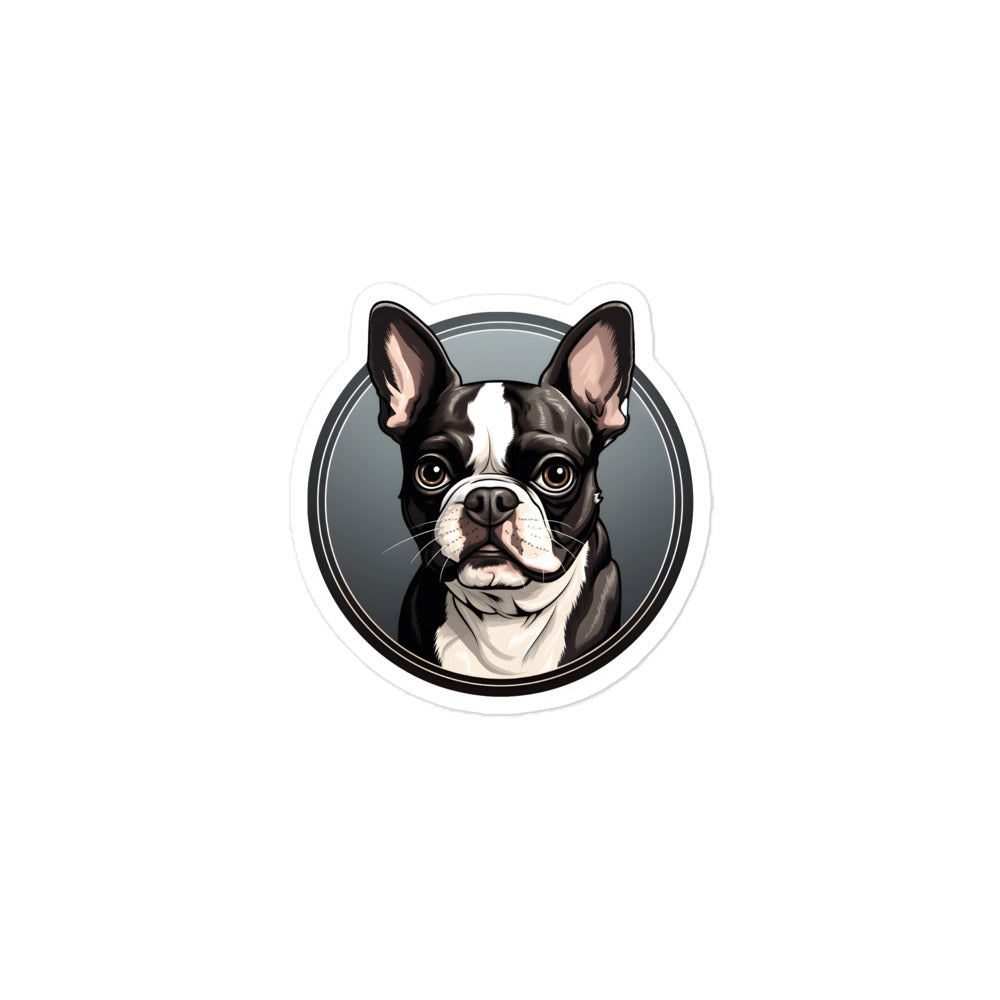 Cartoon Boston Terrier Dog Portrait Sticker