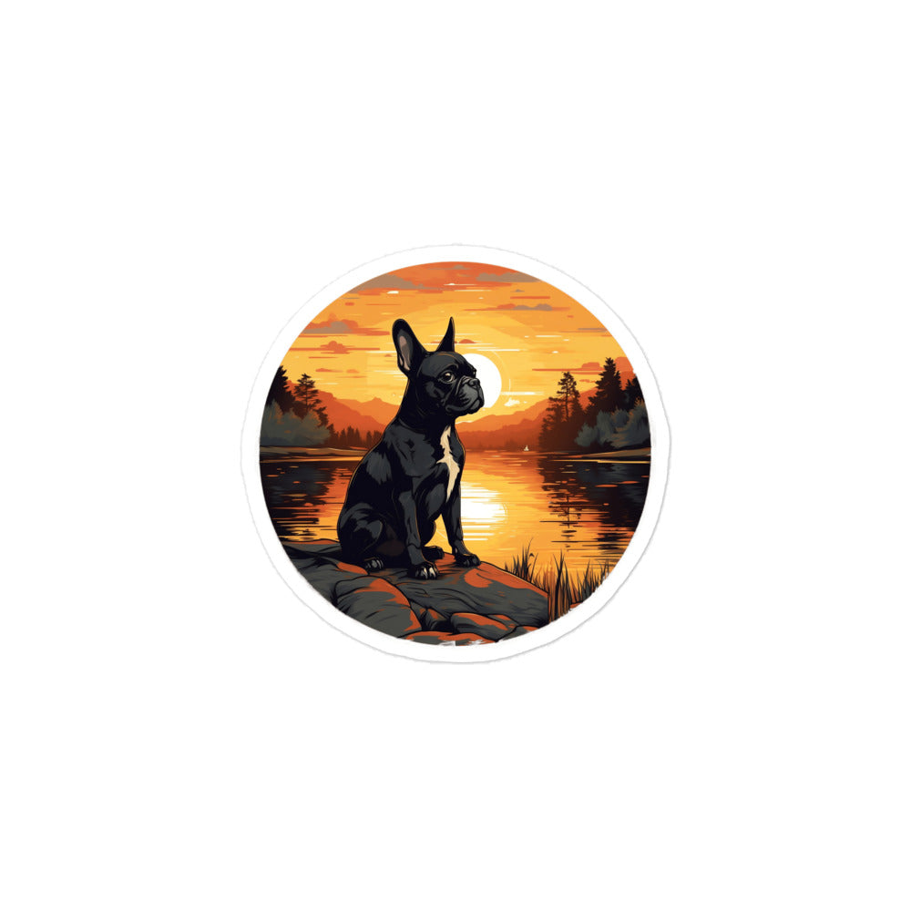 Boston Terrier Sitting By A Calm Lake Sticker