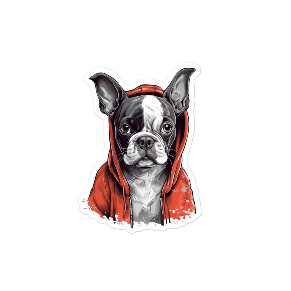 Boston Terrier in a Red Hoodie Sticker