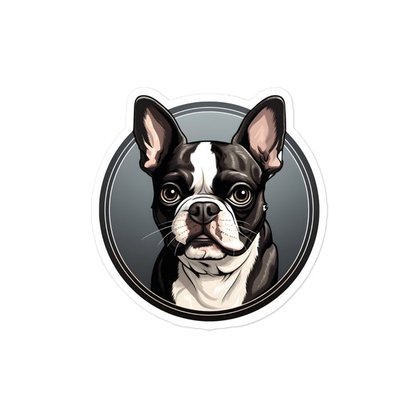 Cartoon Boston Terrier Dog Portrait Sticker