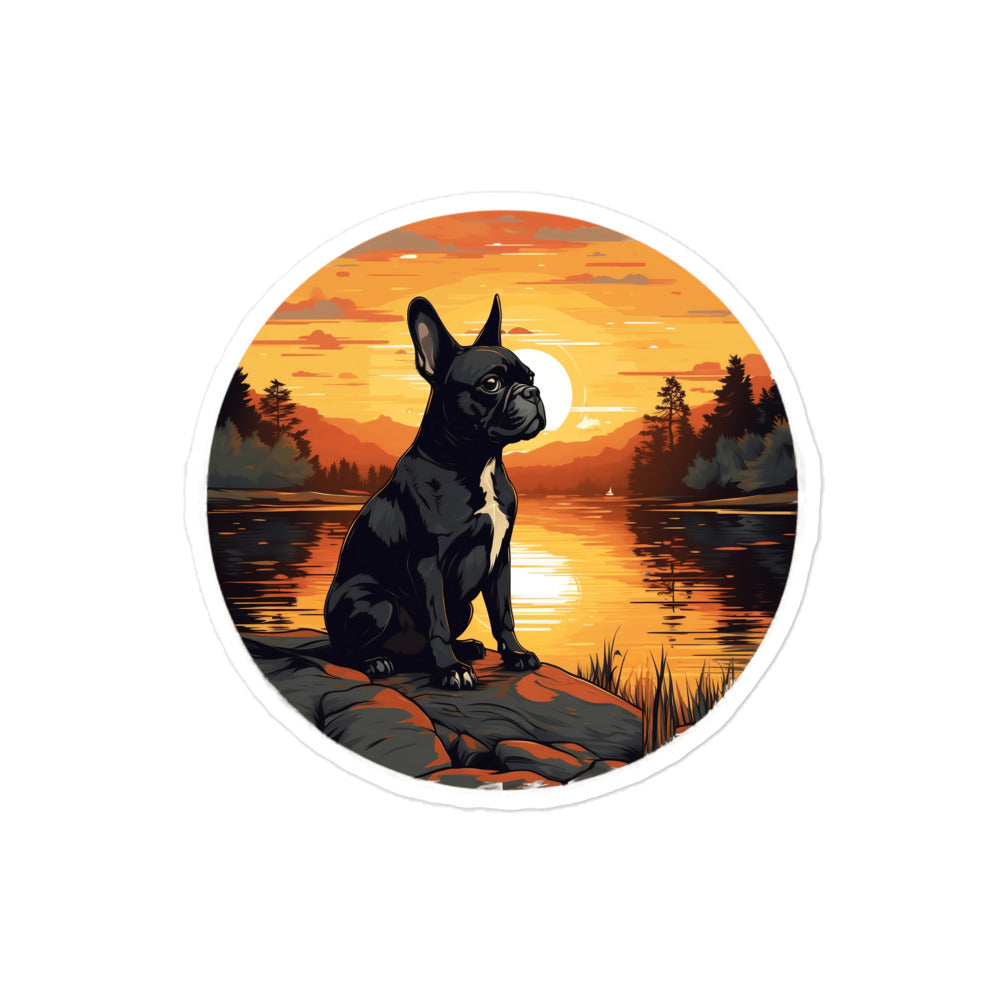 Boston Terrier Sitting By A Calm Lake Sticker