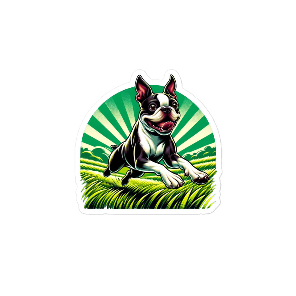 Boston Terrier Dog Running Free Stickers