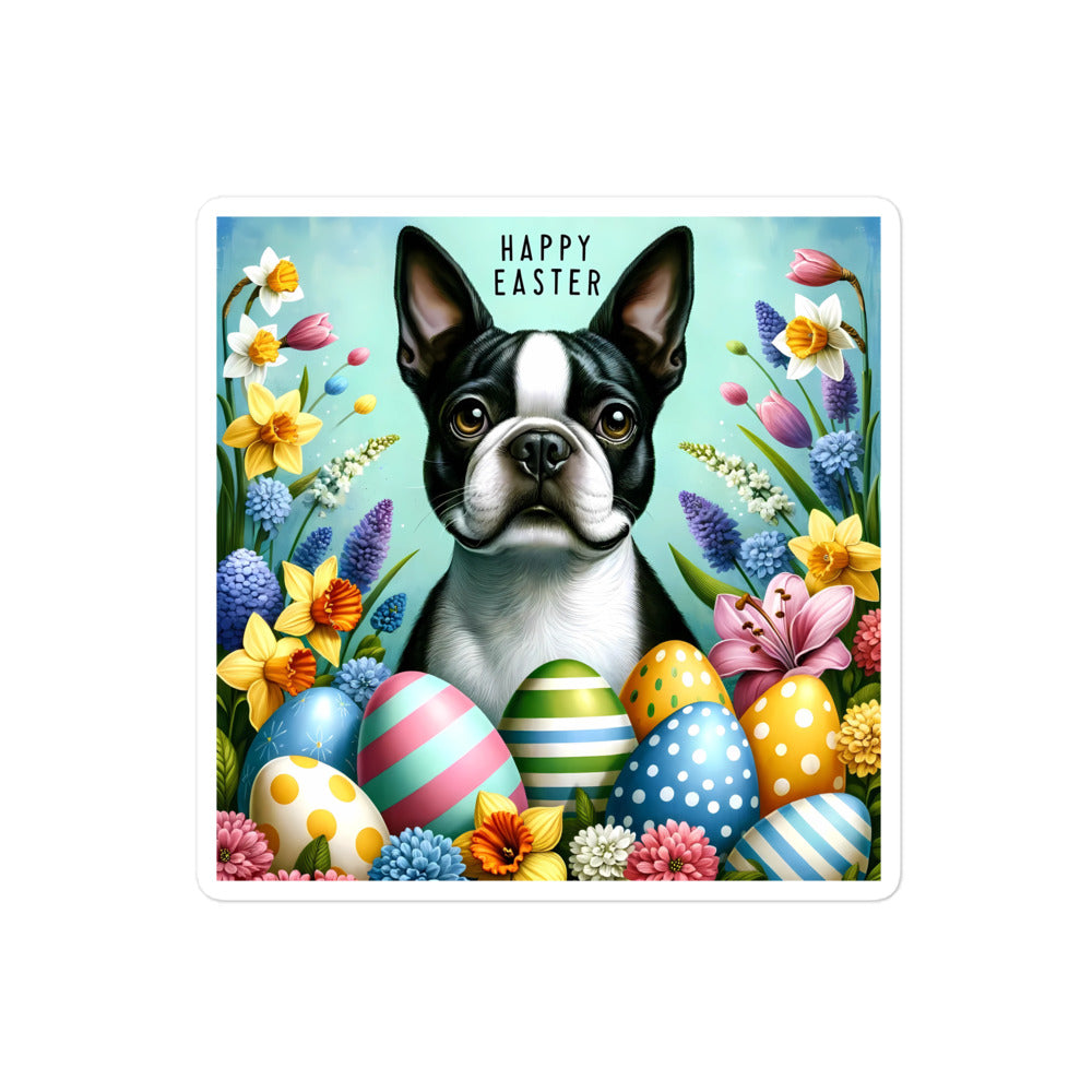 Happy Easter Boston Terrier Bubble-free Sticker