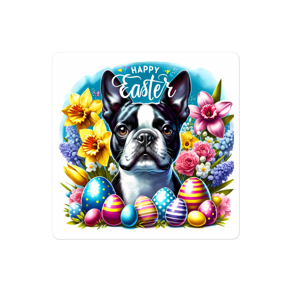 Happy Easter Boston Terrier Dog Bubble-free Sticker