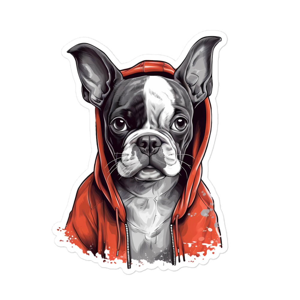 Boston Terrier in a Red Hoodie Sticker