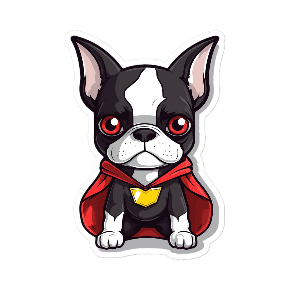 Kawaii Boston Terrier Dressed As A Super Hero Sticker