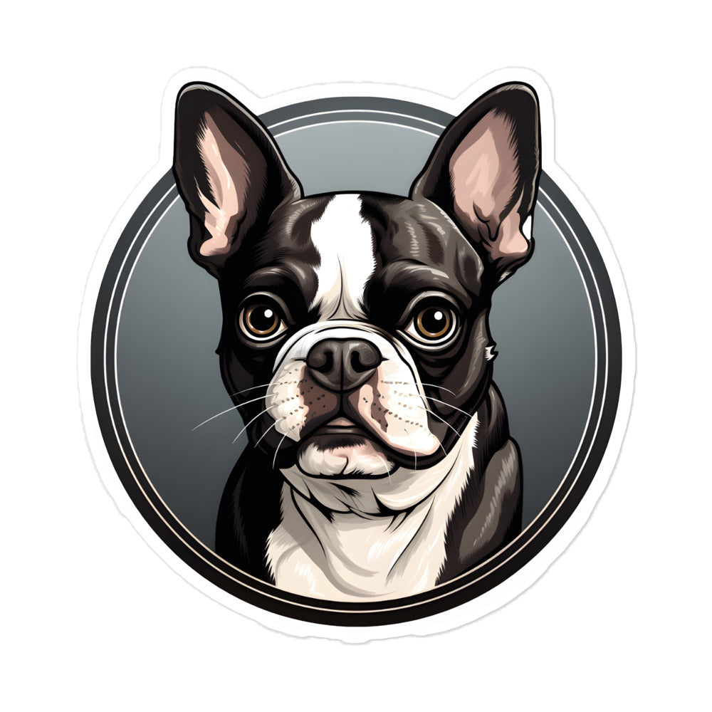 Cartoon Boston Terrier Dog Portrait Sticker
