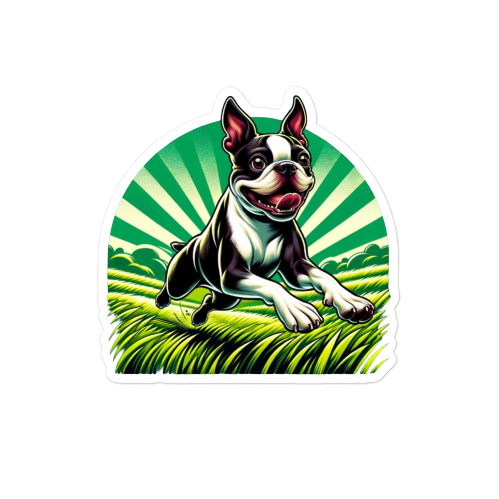 Boston Terrier Dog Running Free Stickers