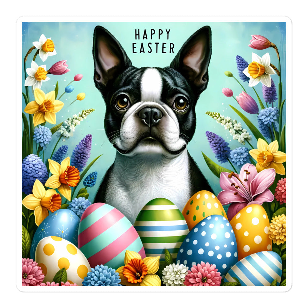 Happy Easter Boston Terrier Bubble-free Sticker
