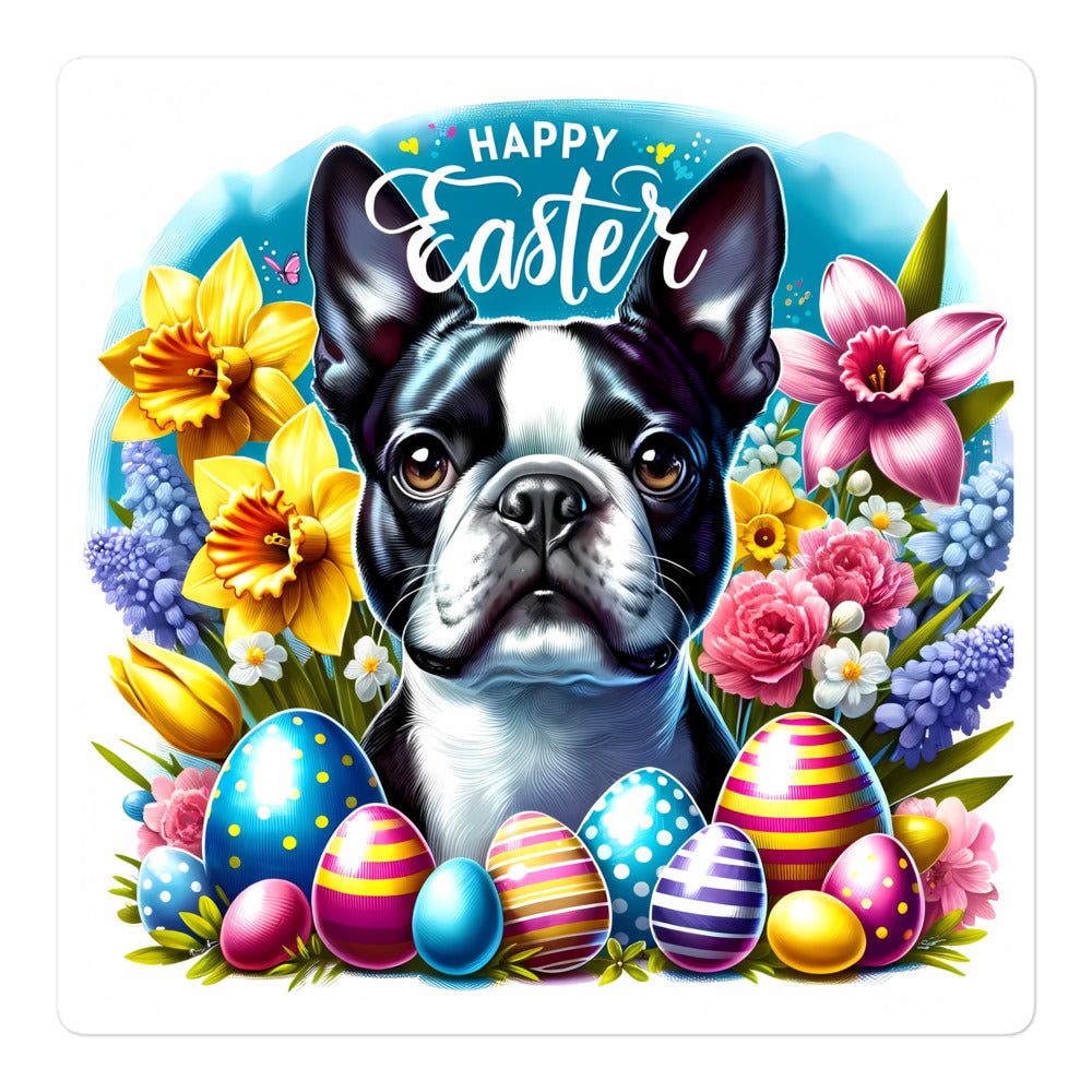 Happy Easter Boston Terrier Dog Bubble-free Sticker