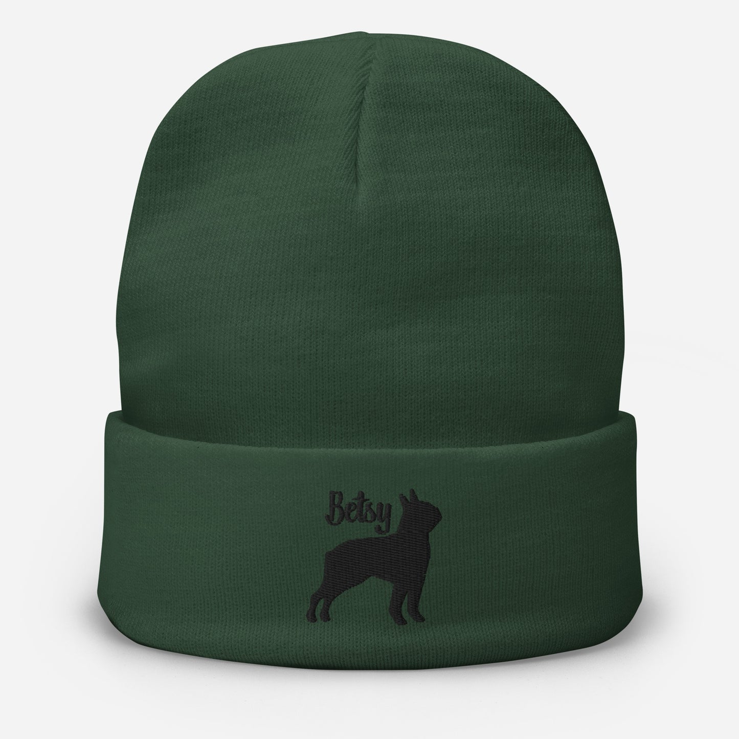 Personalized Embroidered Boston Terrier Silhouette With Dog Name Beanie