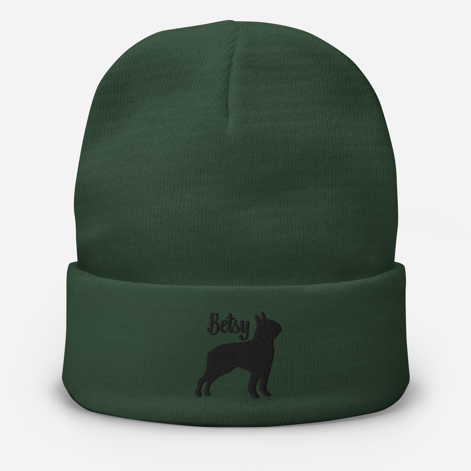 Personalized Embroidered Boston Terrier Silhouette With Dog Name Beanie