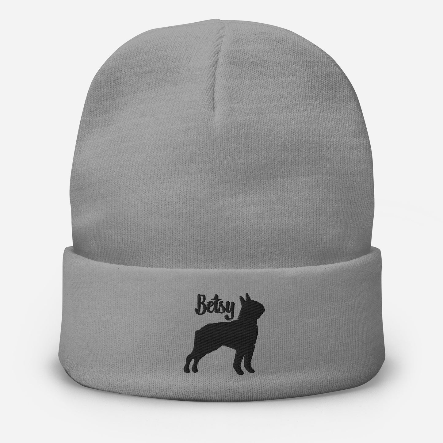 Personalized Embroidered Boston Terrier Silhouette With Dog Name Beanie
