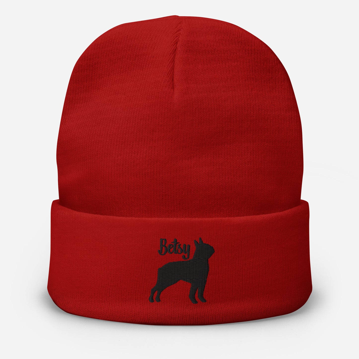 Personalized Embroidered Boston Terrier Silhouette With Dog Name Beanie