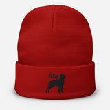 Personalized Embroidered Boston Terrier Silhouette With Dog Name Beanie