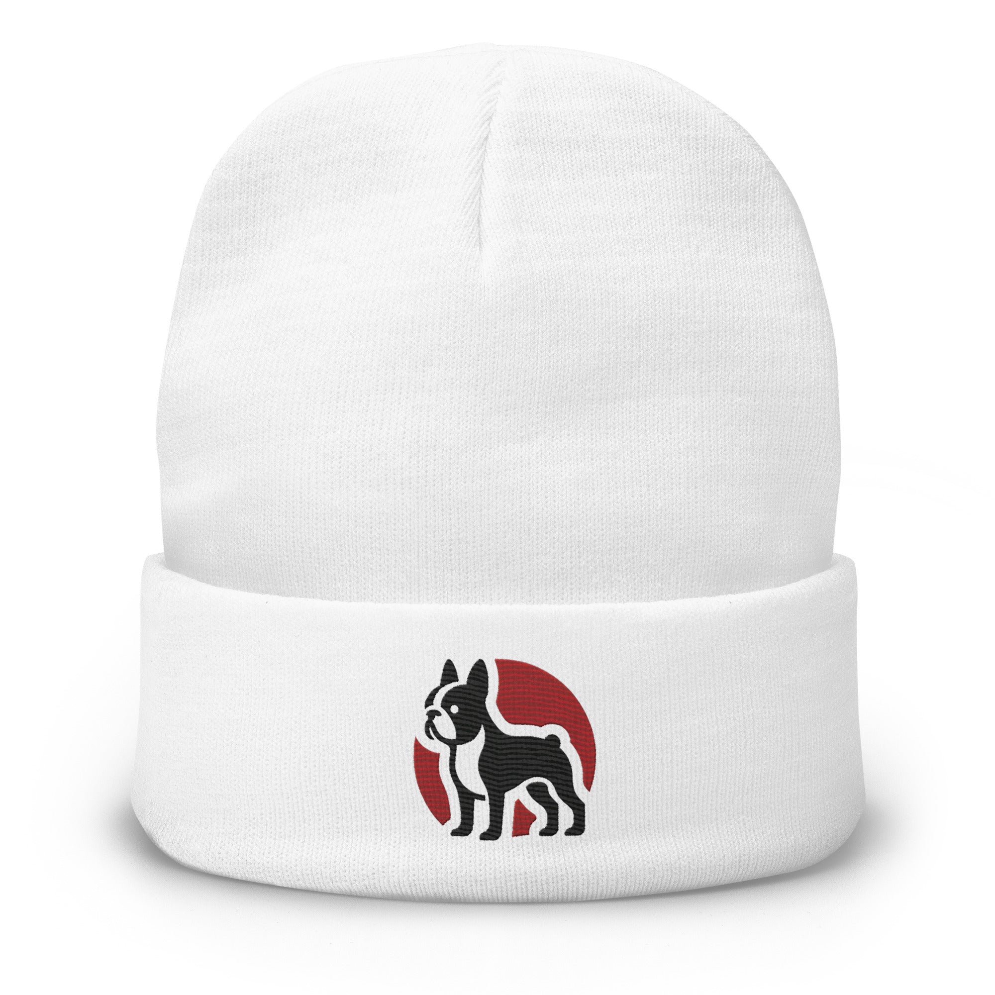 Boston Terrier Silhouette Logo Embroidered Beanie