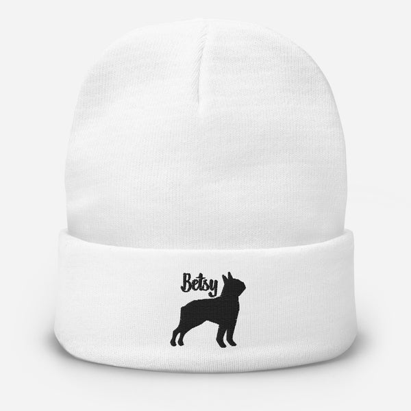 Personalized Embroidered Boston Terrier Silhouette With Dog Name Beanie