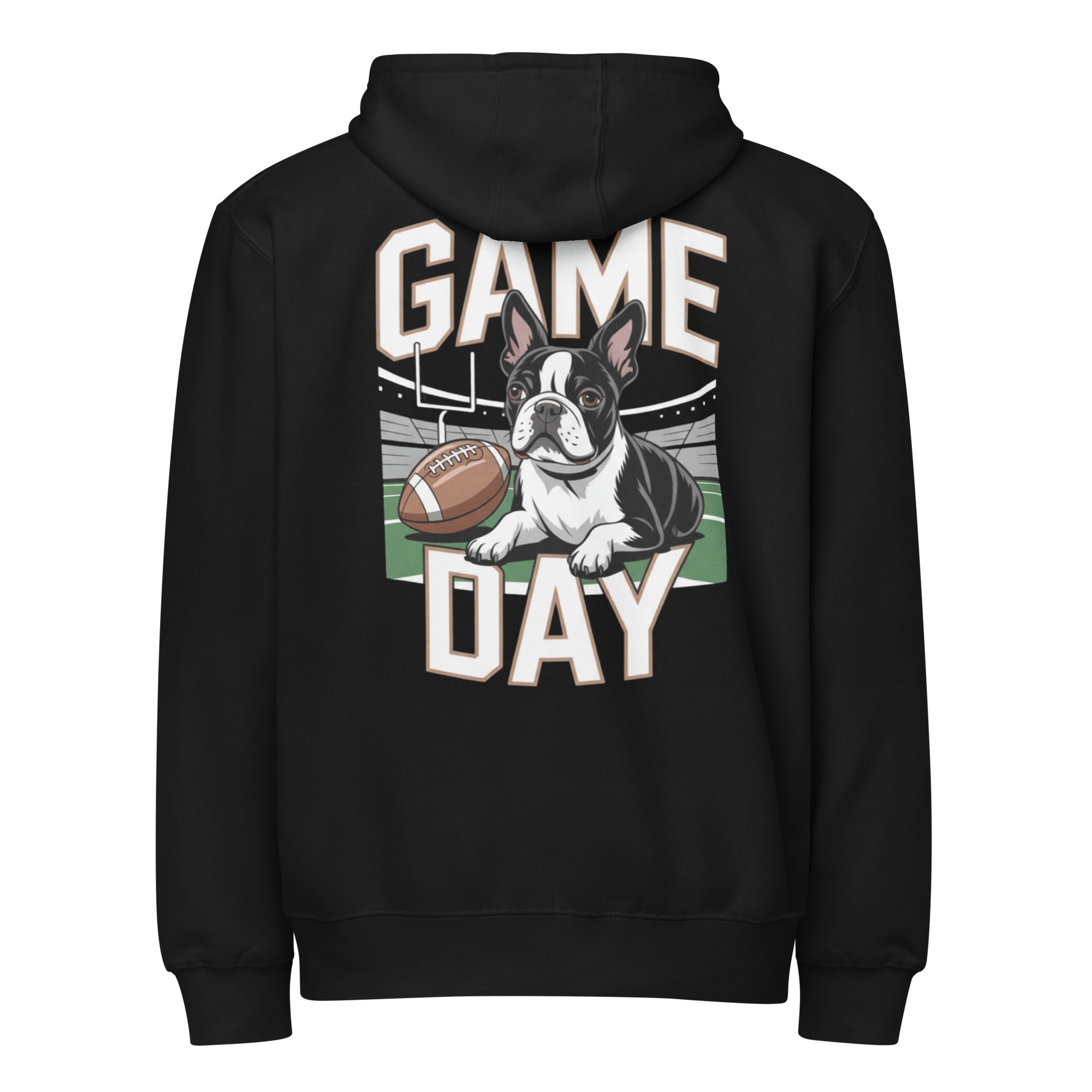 Football Boston Terrier Dog Game Day Premium Zip Hoodie . Black