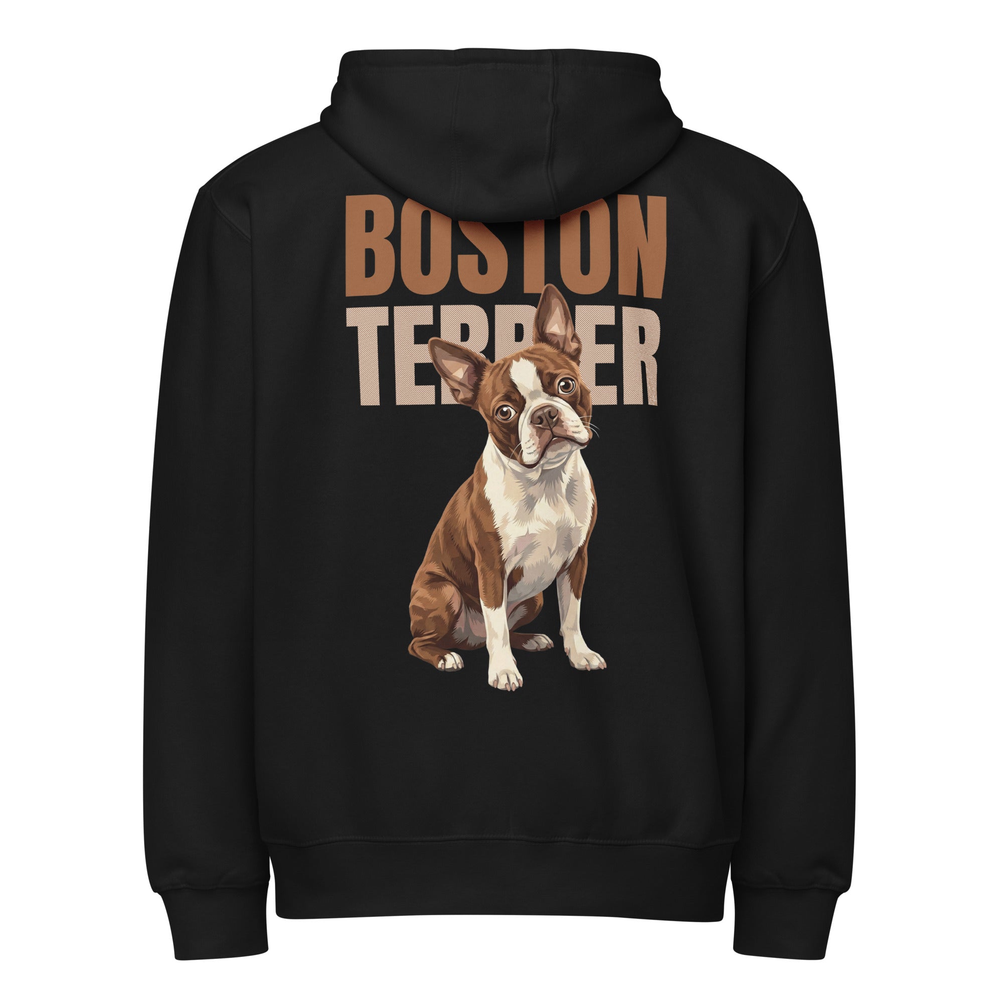 Brown Boston Terrier Dog Premium Full Zip Hoodie . Black