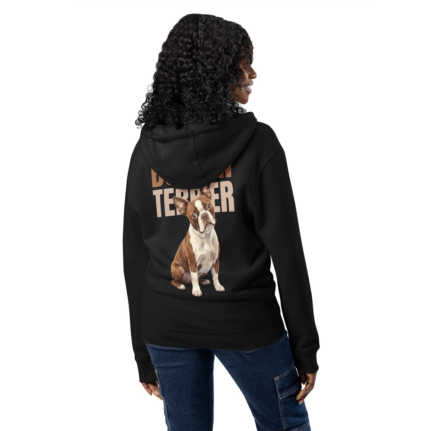 Brown Boston Terrier Dog Premium Full Zip Hoodie .