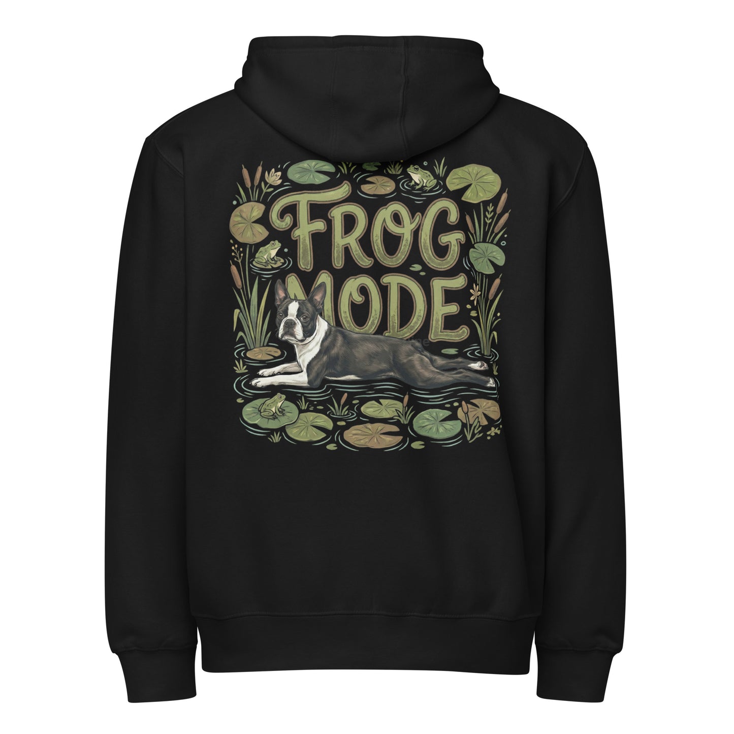 Frog Mode Boston Terrier Dog Frog Legs Premium Full Zip Hoodie . Black