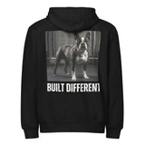 Built Different Strong Boston Terrier Dog Gym Workout Premium Full Zip Hoodie . Black
