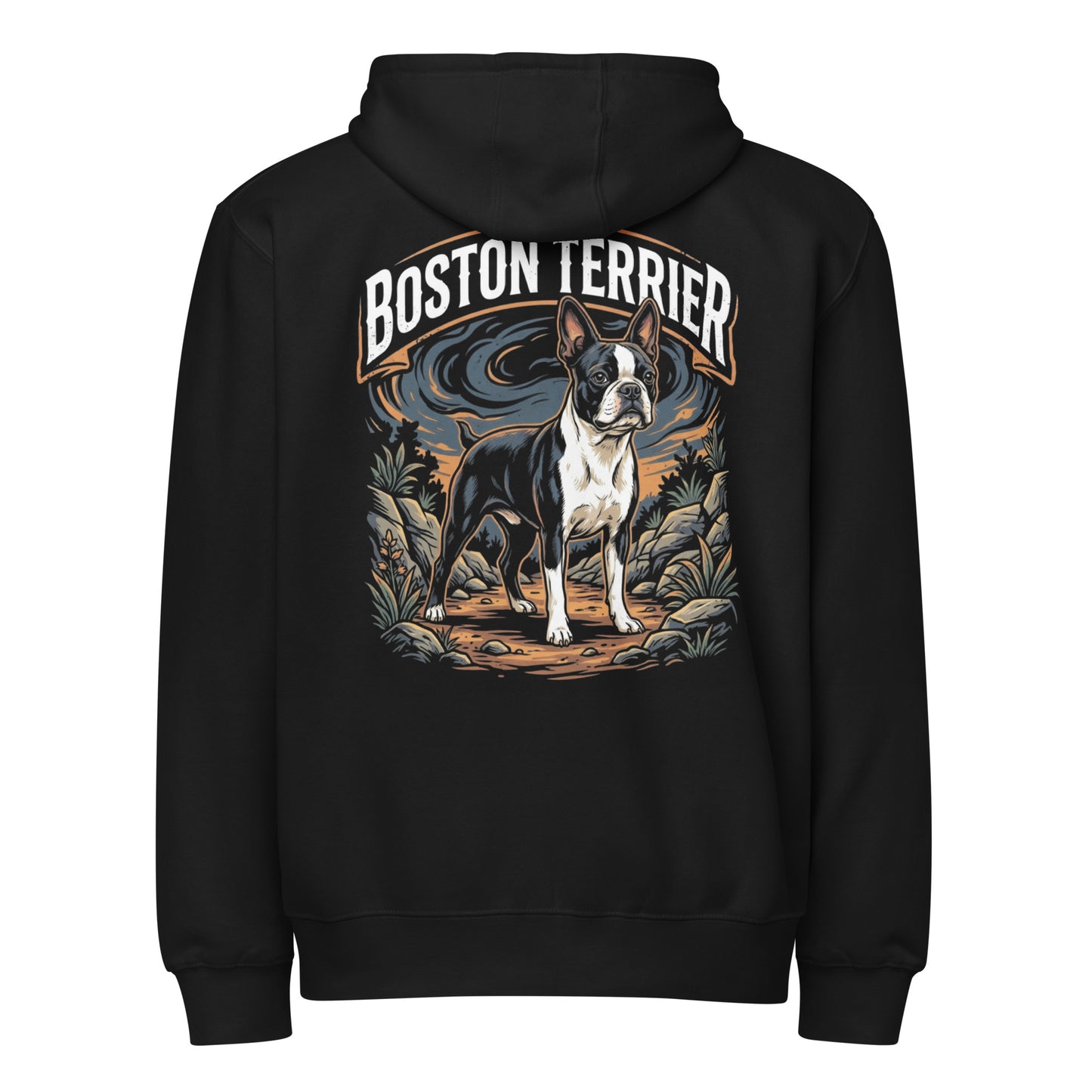 Boston Terrier Wilderness Guardian Premium Full Zip Hoodie . Black