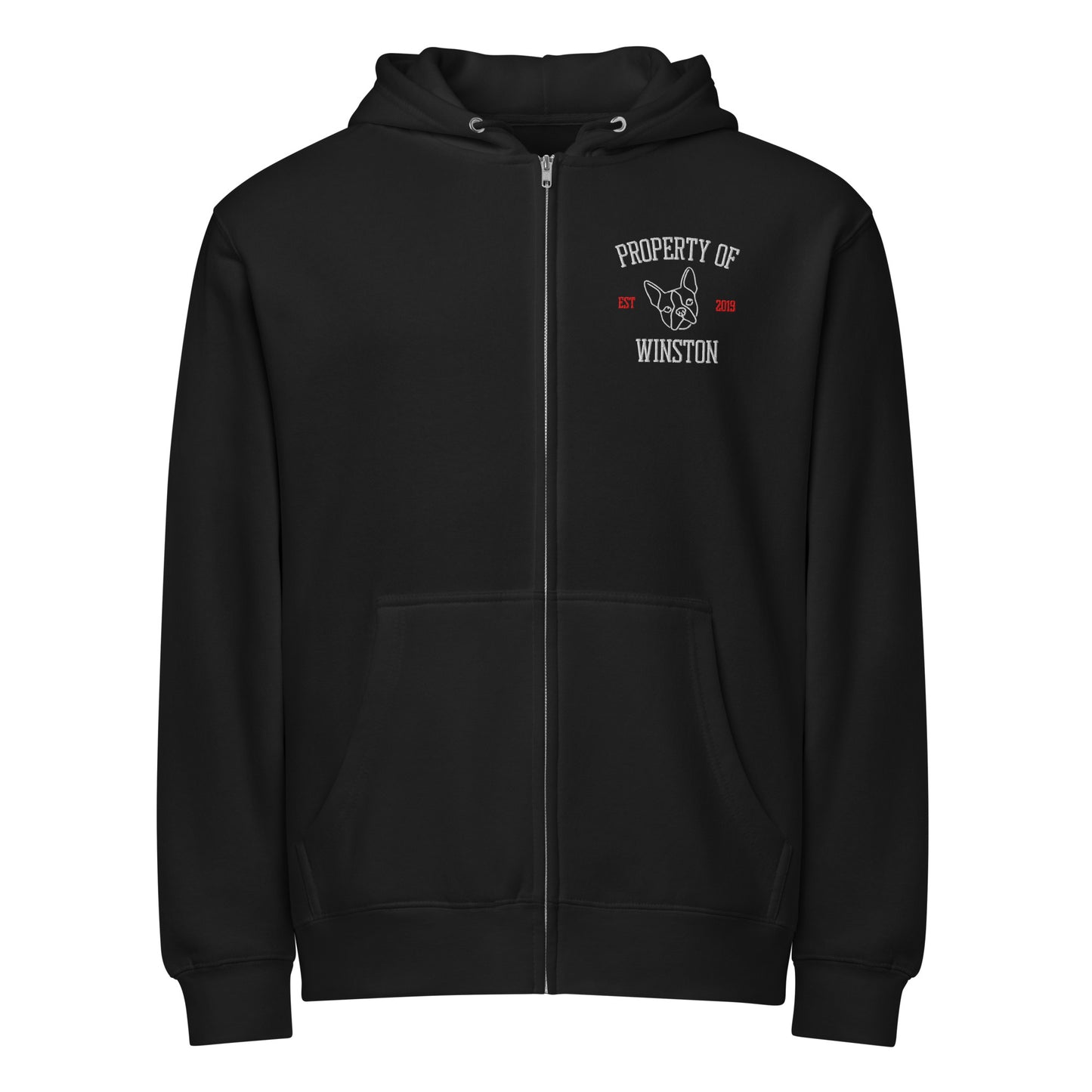 Property Of My Dog Custom Embroidered Premium Full Zip Hoodie . Black
