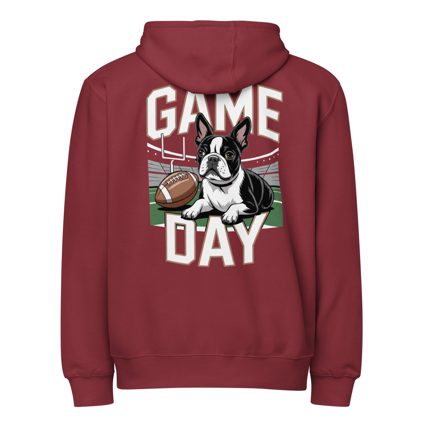 Football Boston Terrier Dog Game Day Premium Zip Hoodie . Burgundy