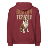 Brown Boston Terrier Dog Premium Full Zip Hoodie . Burgundy