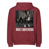 Built Different Strong Boston Terrier Dog Gym Workout Premium Full Zip Hoodie . Burgundy