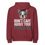 Merle Boston Terrier Dog - Don't Care About Your Pure Bred Premium full zip hoodie . Burgundy