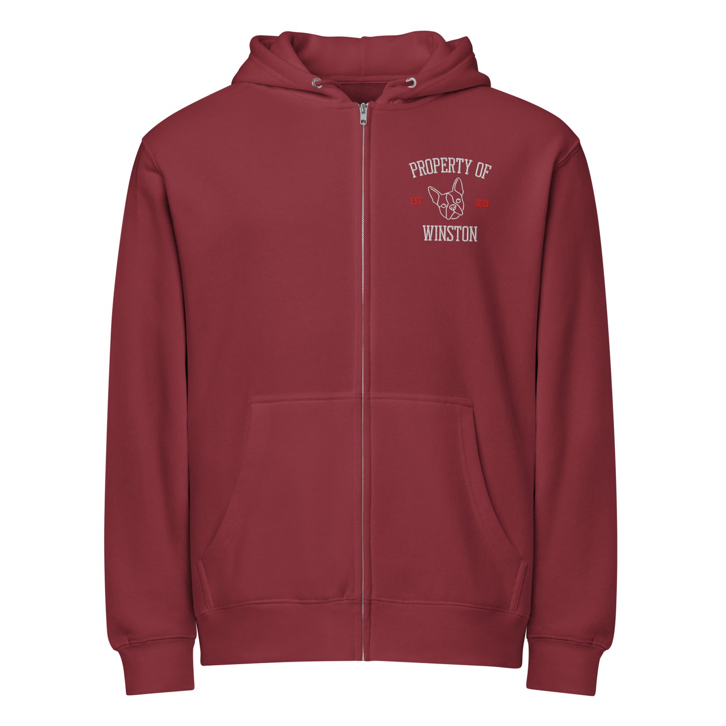 Property Of My Dog Custom Embroidered Premium Full Zip Hoodie . Burgundy