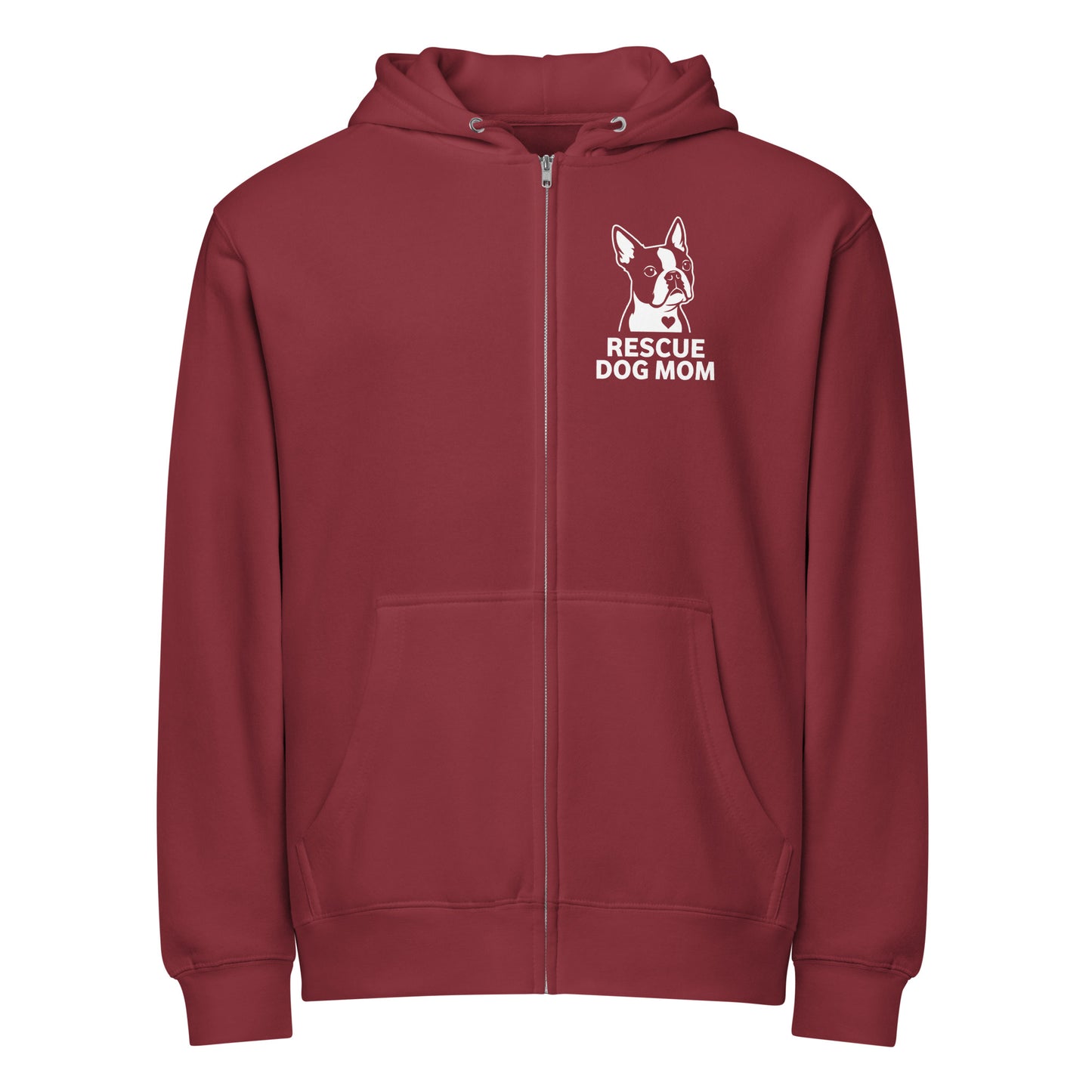 Rescue Dog Mom Premium Full Zip Hoodie . Burgundy