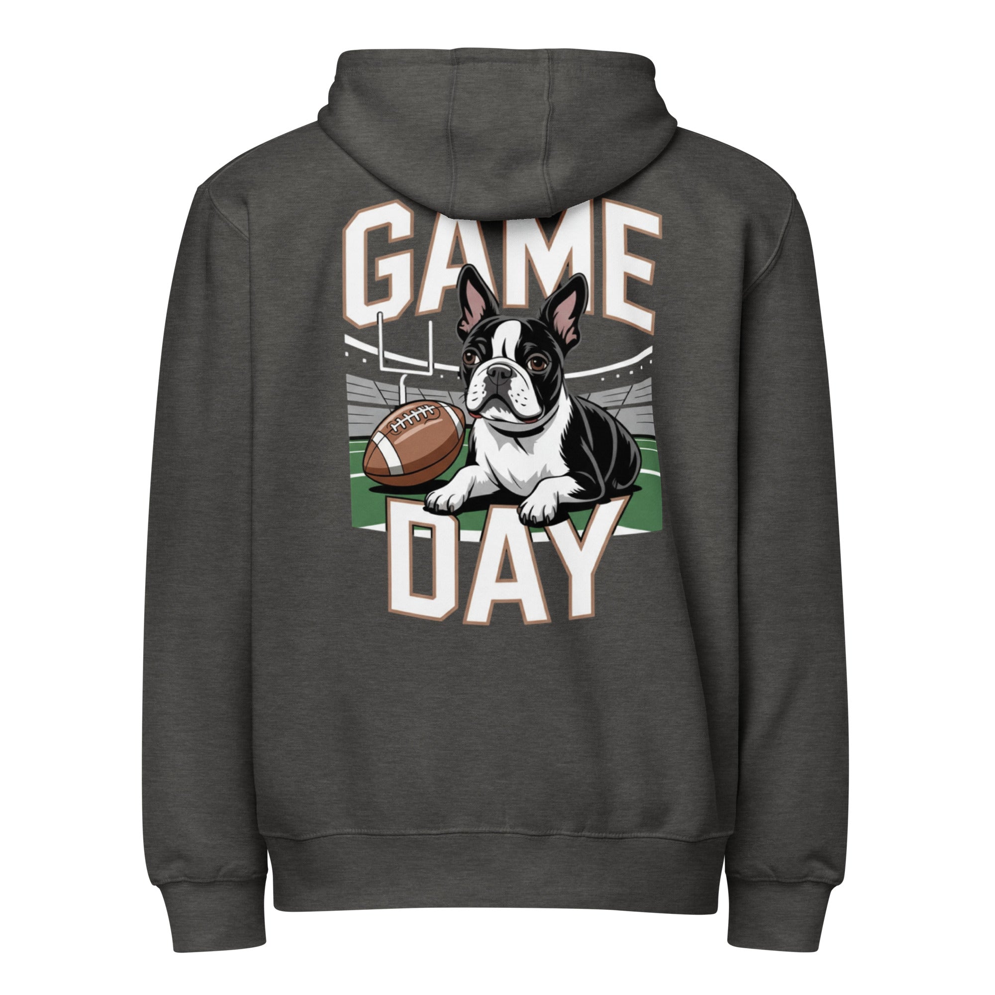 Football Boston Terrier Dog Game Day Premium Zip Hoodie . Charcoal Heather