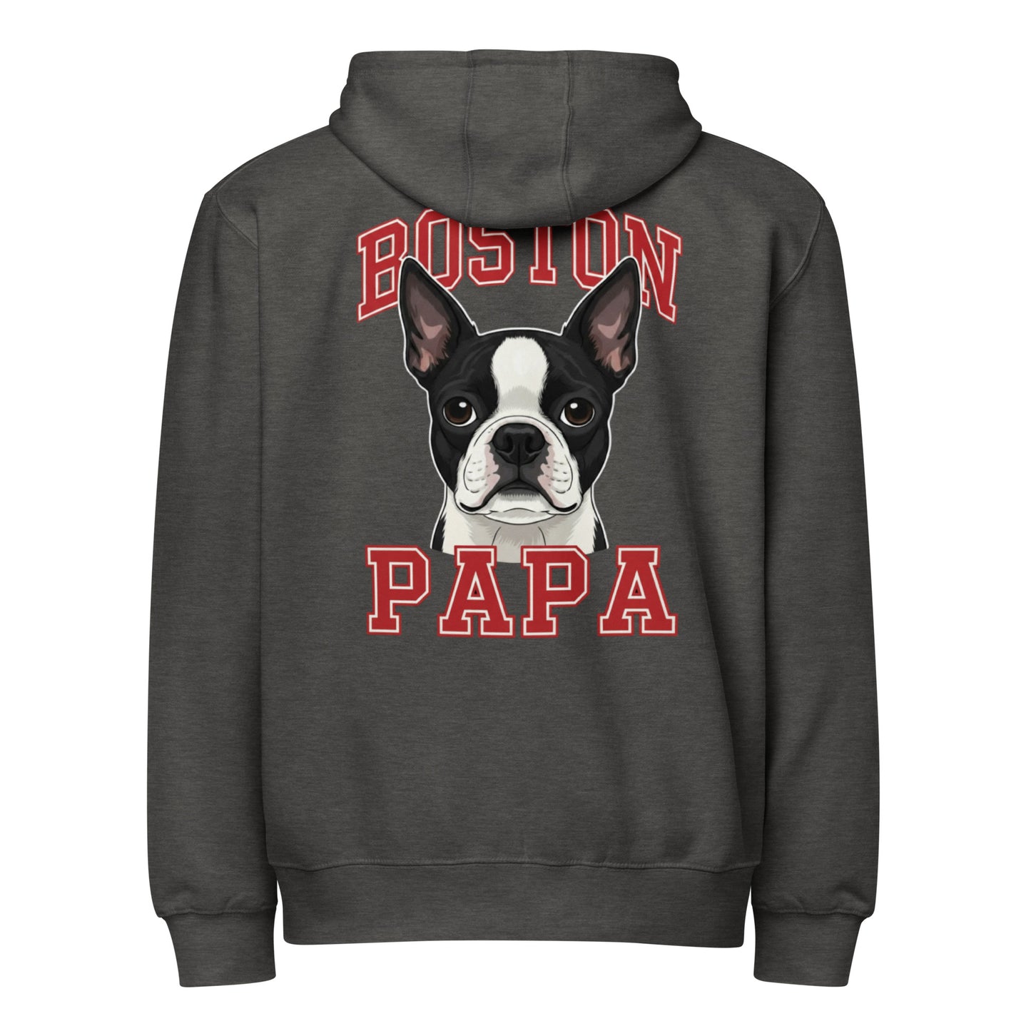 Boston Papa Premium Zip Hoodie . Charcoal Heather