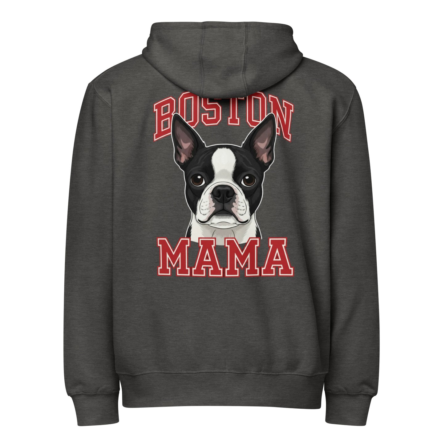 Boston Mama Premium Zip Hoodie . Charcoal Heather