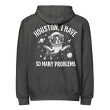 Houston, I Have So Many Problems - Funny Boston Terrier Astronaut Premium Full Zip Hoodie . Charcoal Heather