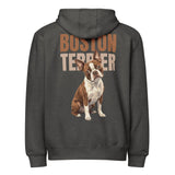 Brown Boston Terrier Dog Premium Full Zip Hoodie . Charcoal Heather