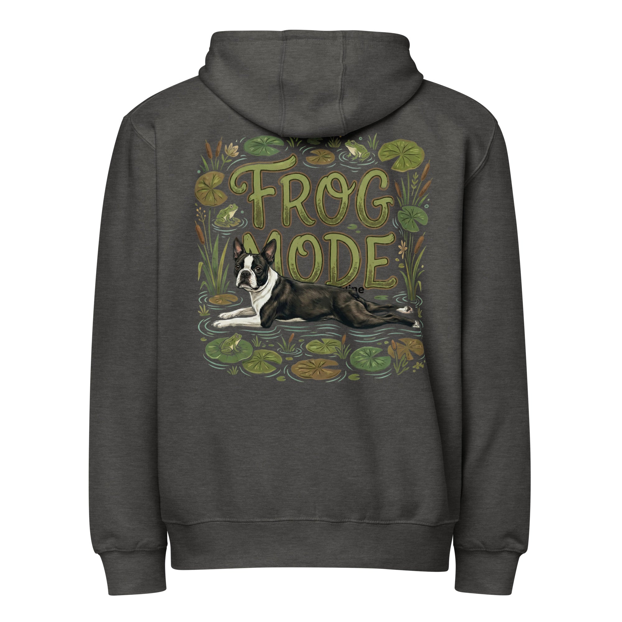 Frog Mode Boston Terrier Dog Frog Legs Premium Full Zip Hoodie . Charcoal Heather