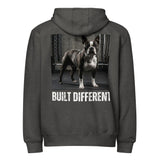 Built Different Strong Boston Terrier Dog Gym Workout Premium Full Zip Hoodie . Charcoal Heather