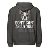 Merle Boston Terrier Dog - Don't Care About Your Pure Bred Premium full zip hoodie . Charcoal Heather
