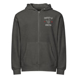 Property Of My Dog Custom Embroidered Premium Full Zip Hoodie . Charcoal Heather