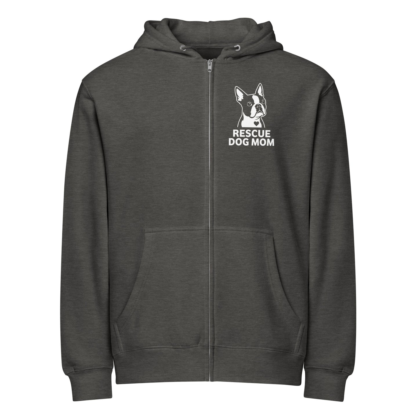 Rescue Dog Mom Premium Full Zip Hoodie . Charcoal Heather