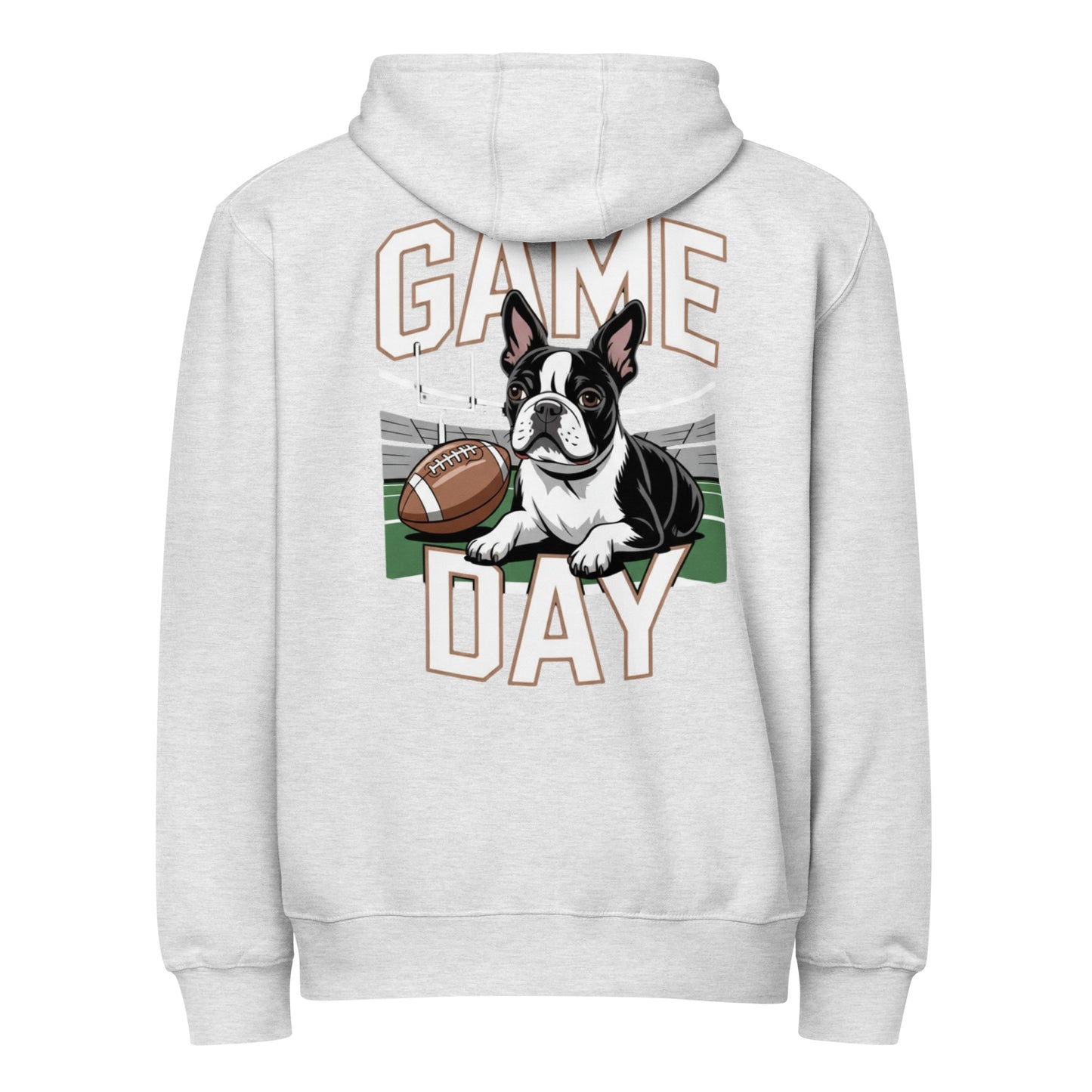 Football Boston Terrier Dog Game Day Premium Zip Hoodie . Heather Grey