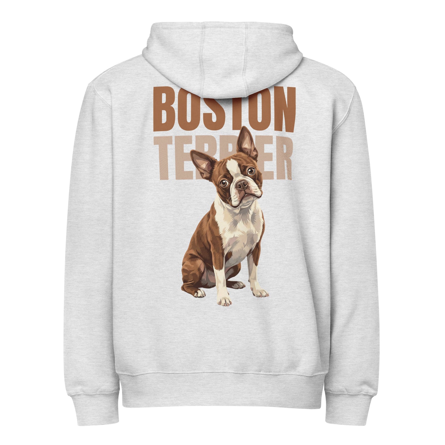 Brown Boston Terrier Dog Premium Full Zip Hoodie . Heather Grey
