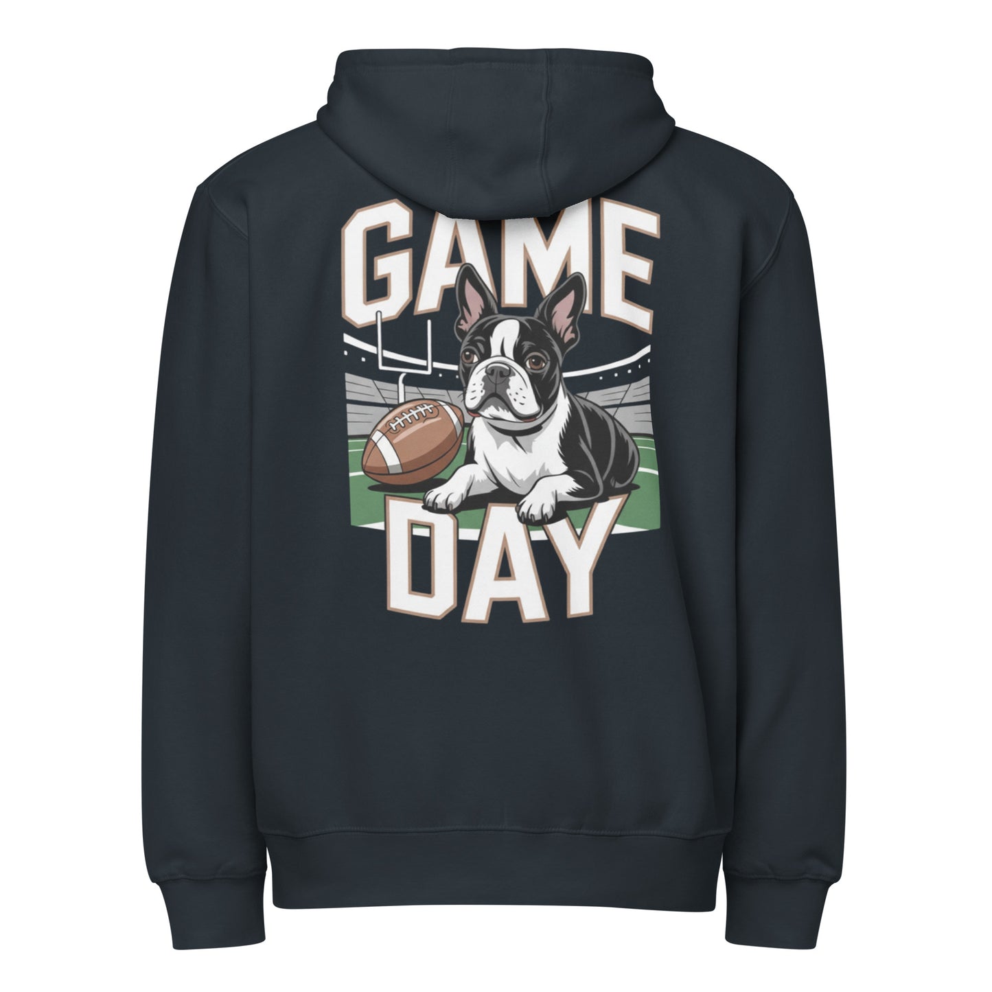 Football Boston Terrier Dog Game Day Premium Zip Hoodie . Navy
